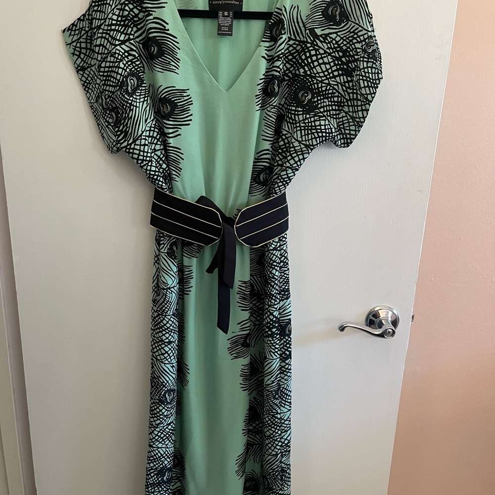 Corey Lynn Calter Mint and Black Midi Dress